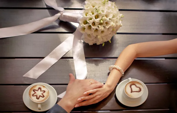 Love, flowers, love, flowers, cup, romantic, couple, coffee