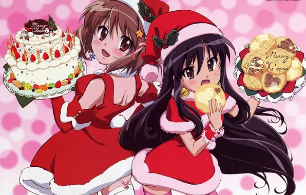 Two, candles, sweets, cake, caps, bell, friend, cosplay