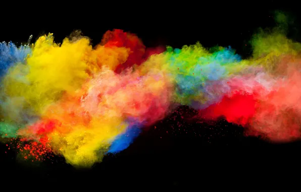 Colors, boom, dark background, blast, powder explosion