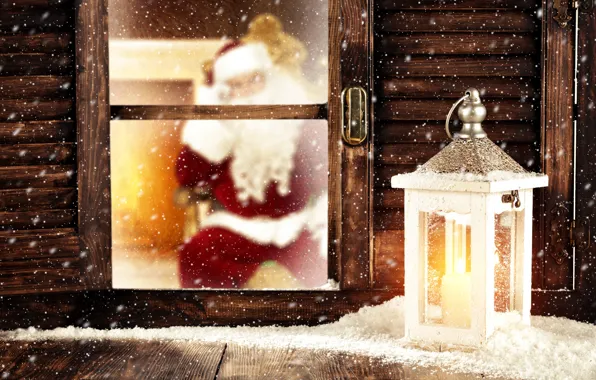 Picture winter, snow, decoration, New Year, window, Christmas, lantern, Christmas