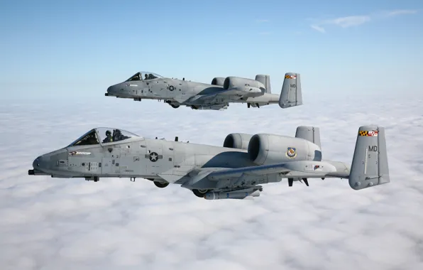 Picture the sky, clouds, pair, A-10, stormtroopers, Thunderbolt II