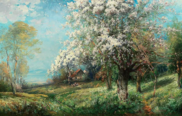 1907, Austrian painter, Austrian painter, oil on canvas, Flowering (Normandy), Adolf Kaufmann, Flowering (Normandy), Adolf …