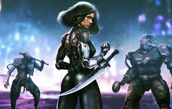 Picture ass, girl, fiction, sword, blade, costume, cyborg, cyberpunk