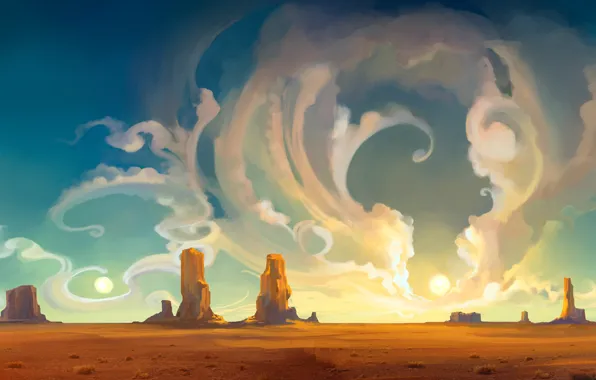 Clouds, sunset, desert