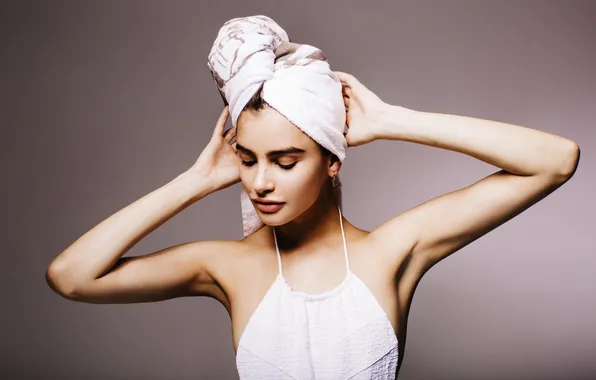 Picture girl, pose, towel, Karina Nicholson