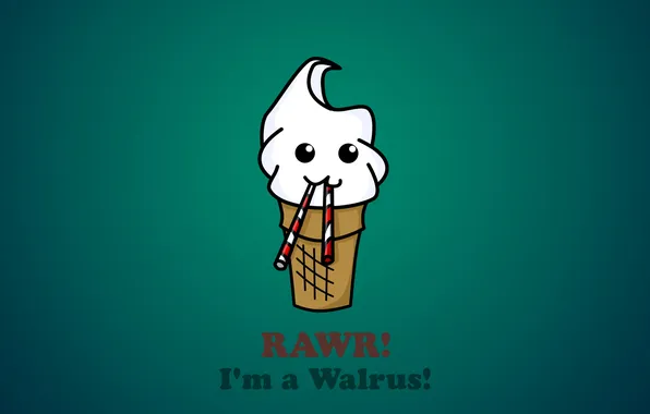 Picture the inscription, walrus, fangs, Ice cream, Cup, wafer, walrus