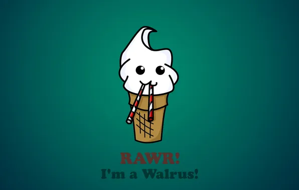 The inscription, walrus, fangs, Ice cream, Cup, wafer, walrus