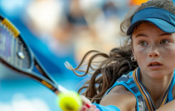Look, The ball, Sport, Girl, Tennis, Athlete, Racket, Digital art