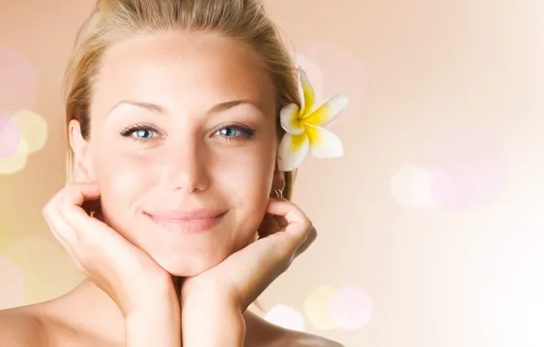 Picture flower, girl, face, smile, portrait, blonde