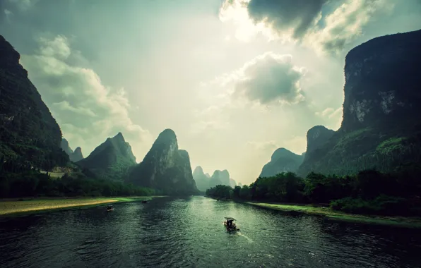 Picture mountains, river, rocks, Vietnam