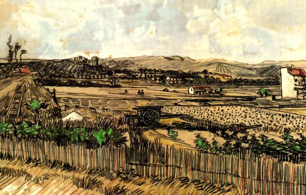 Picture the fence, Vincent van Gogh, at the Left Montmajour, Harvest in Provence