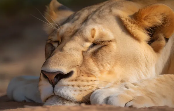 Face, sleep, sleeping, lies, lioness, digital art, AI art, neural network