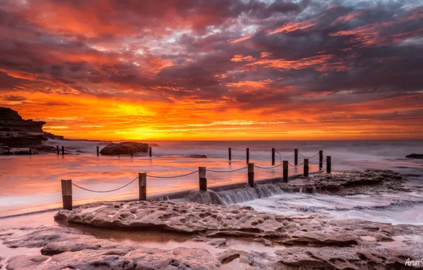 Sea, the sky, sunset, stones, pierce