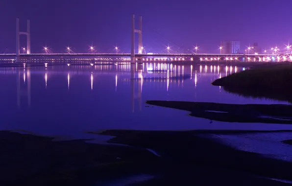 Lights, Bridge, Night, China, Taiwan, ChongYang