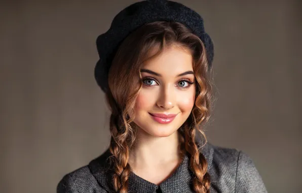 Picture girl, smile, portrait, makeup, brown hair, takes, braids, Olga Boyko