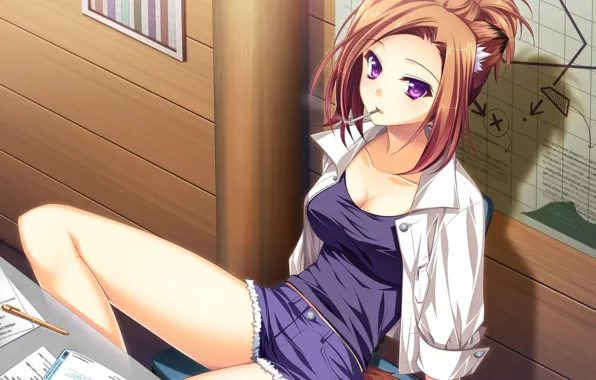 Girl, books, map, cigarette, game, ears, neko, smokes