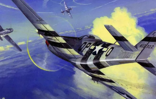 Picture figure, Mustang, dogfight, Bf-109, P-51D, 4TH FIGHTER GROUP