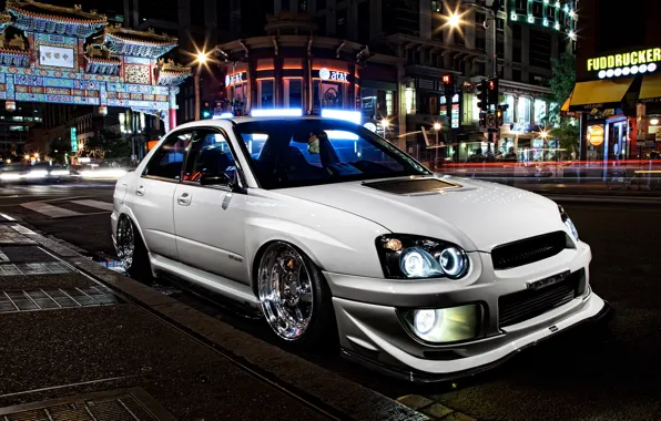 Picture car, auto, night, the city, tuning, tuning, subaru impreza, Subaru