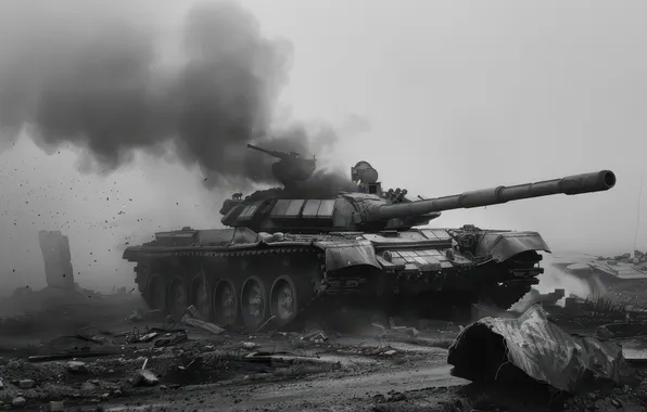 Smoke, Tank, Digital art, Black and white, Padded, AI art, The Art of Artificial Intelligence, …