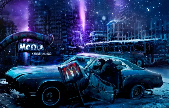 Machine, auto, the city, people, art, ruins, Romantically Apocalyptic, zee captain