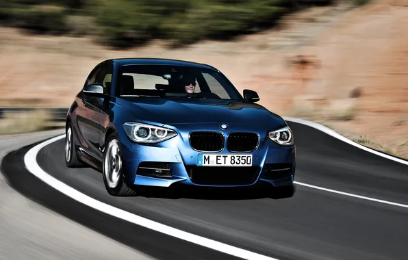 Road, blue, BMW, BMW, penny, the front, 1 series, hatchback