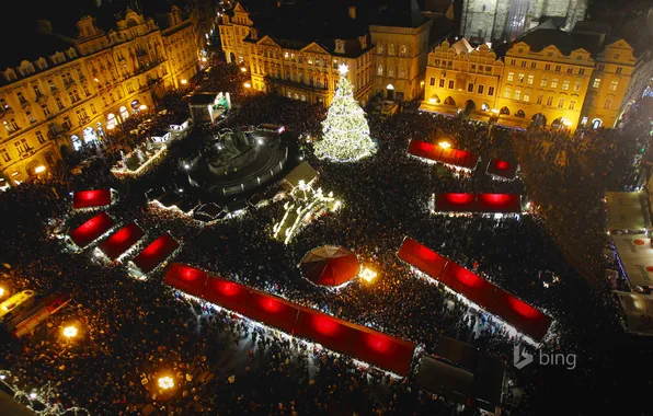 Lights, people, holiday, Prague, Czech Republic, Christmas, New year, fair