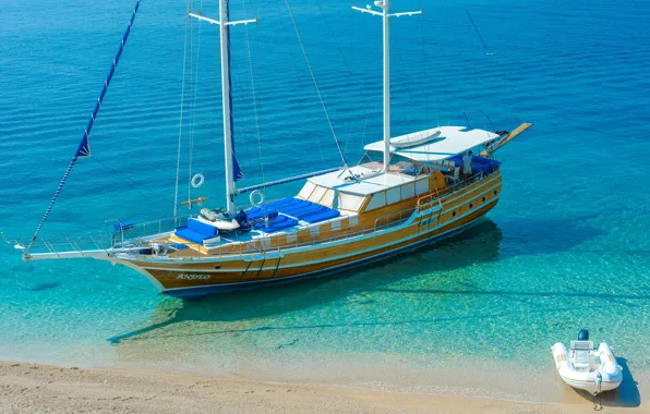 Sea, shore, ship, sailboat, yacht, Croatia, mast, at anchor