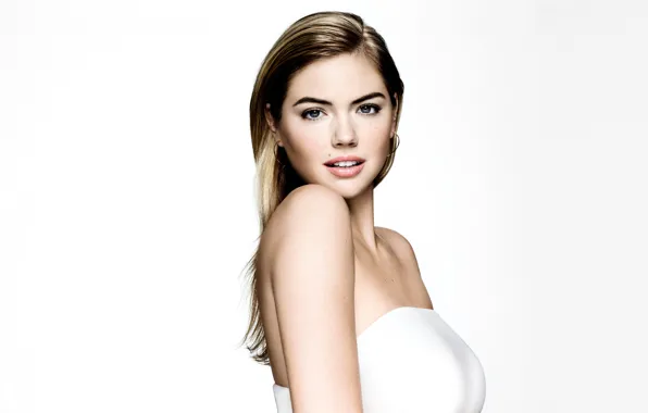 Look, model, makeup, actress, hairstyle, white background, in white, Kate Upton