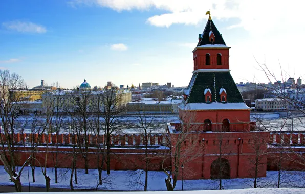 Winter, landscape, freshness, the city, beauty, panorama, Moscow, The Kremlin