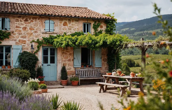 Picture sea, the sun, house, summer, house, sunshine, vacation, flowering