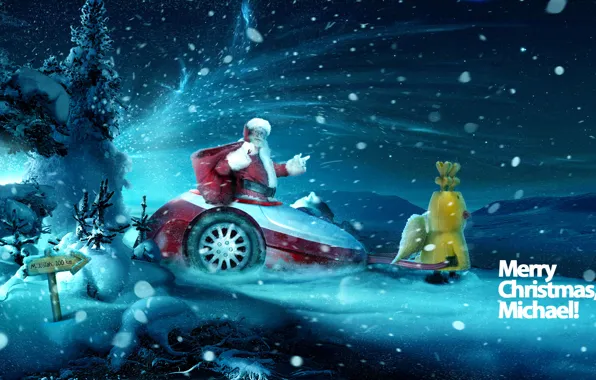 Snow, night, Santa Claus