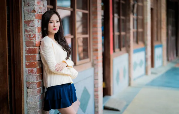 Picture girl, street, Asian, bokeh