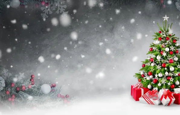 Winter, snow, gifts, New year, Tree, Smileus