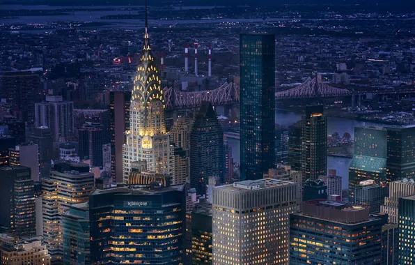 City, lights, USA, bridge, night, New York, Manhattan, NYC