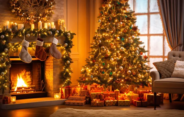 Comfort, house, heat, room, fire, flame, interior, Christmas