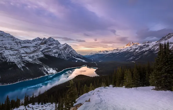 Picture winter, the sky, snow, mountains, Canada, Peyto Lake, Evgeny