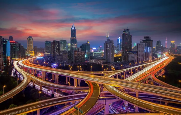 Road, the evening, China, Shanghai, Shanghai