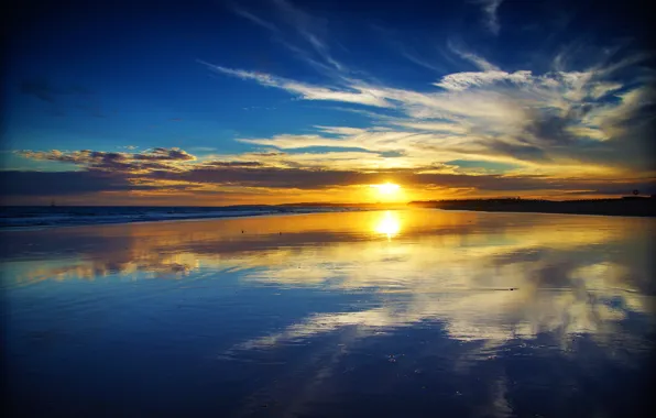 Picture sunset, water surface, The Atlantic ocean, Atlantic Ocean
