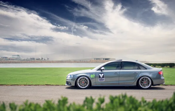 Grey, Audi, Audi, profile, sports car, track, grey