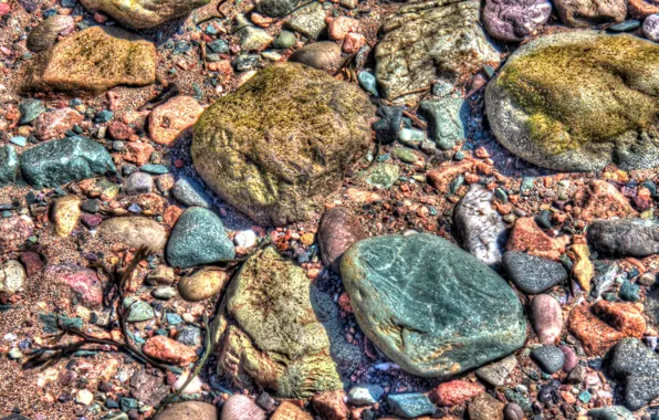 Stones, shore, color, hdr