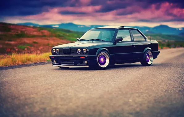 BMW, black, front, E30, BBS, 3 Series, 325i