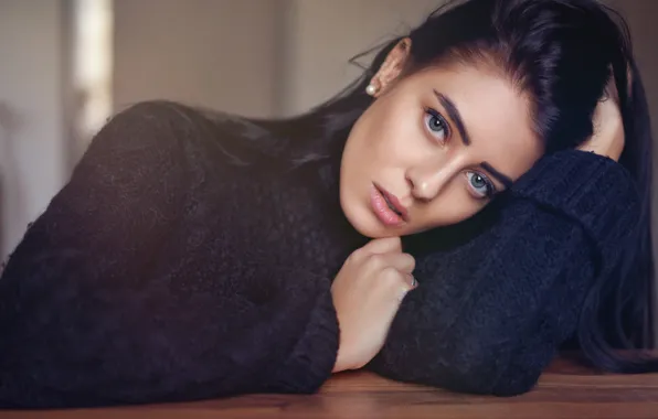 Picture look, girl, face, pose, photo, makeup, brunette, sweater
