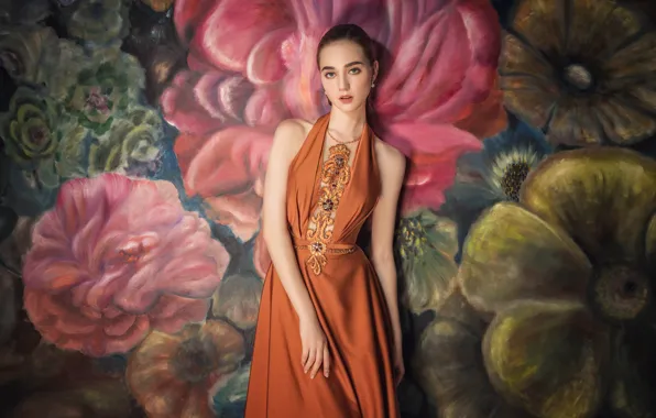 Girl, background, model, dress, brown hair