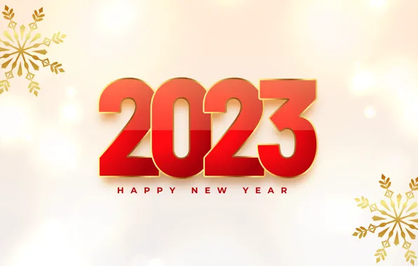Snowflakes, red, new year, figures, light background, date, bokeh, 2023