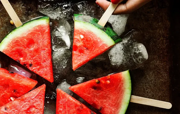 Ice, watermelon, slices