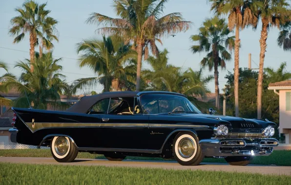 The sky, palm trees, classic, the front, beautiful car, Convertible, 1959, Adventurer