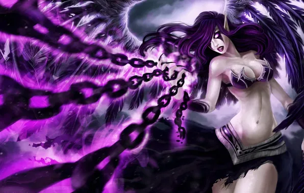 Girl, wings, chain, League of Legends, Morgana