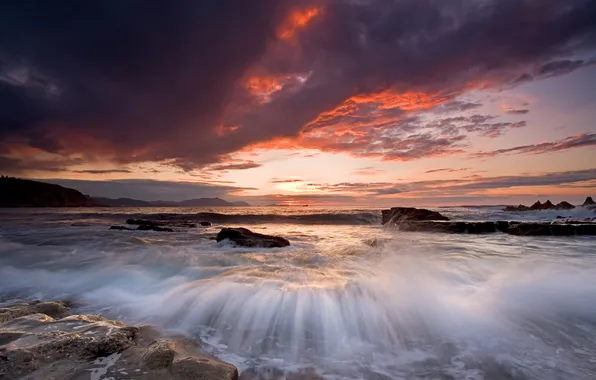 Sea, the sky, clouds, stones