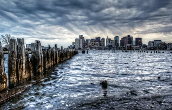 The city, rain, Boston