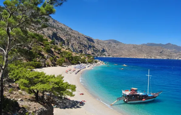 Picture sea, beach, summer, yacht, Greece